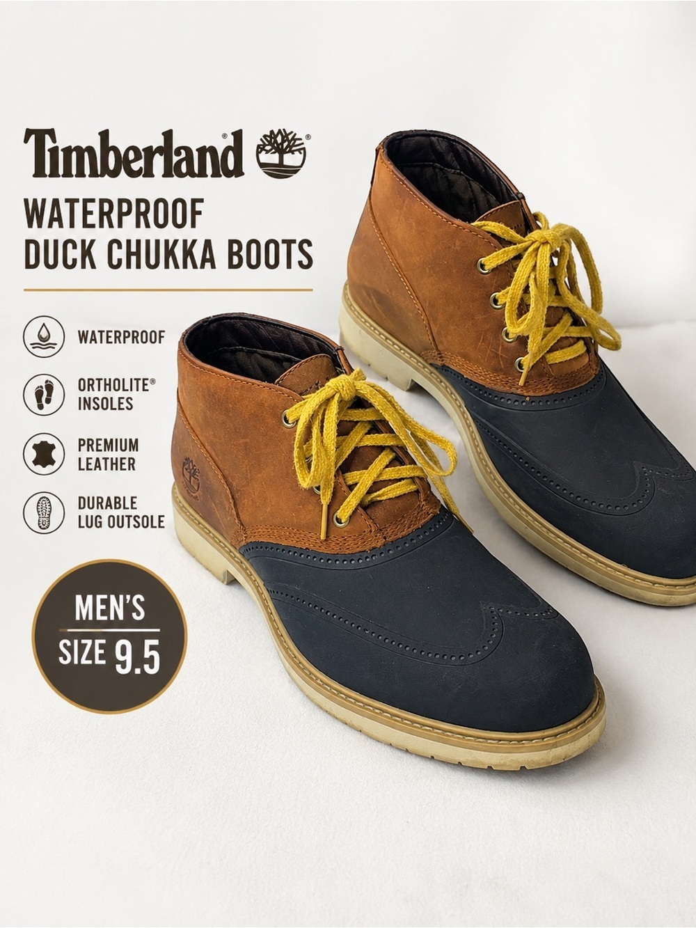 Timberland Waterproof Duck Chukka Boots Men’s 9.5 Brown Black Leather Ortholite